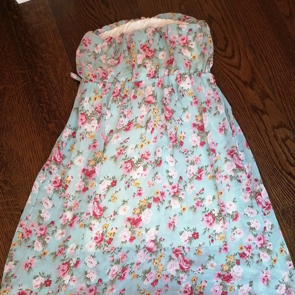 strapless floral short dress - Picture 1 of 2